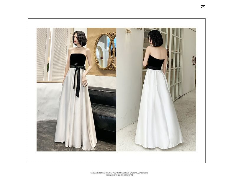 Bow A-Line Two Gown Tone Strapless Evening
