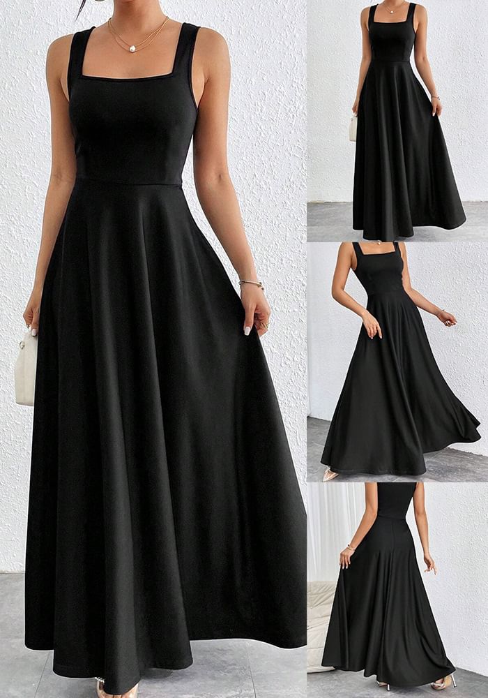 Square Maxi Neck Gown Plain Sleeveless Evening