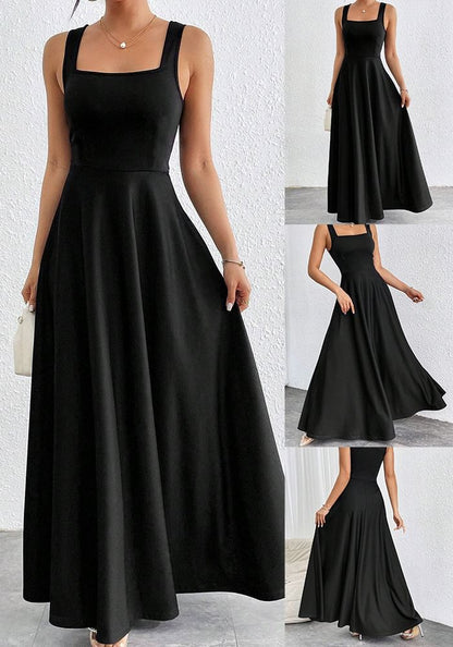 Sleeveless Square Neck Plain Maxi Evening Gown