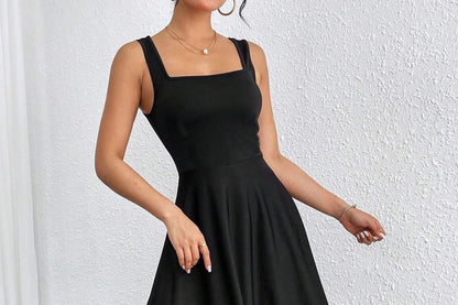 Square Maxi Neck Gown Plain Sleeveless Evening