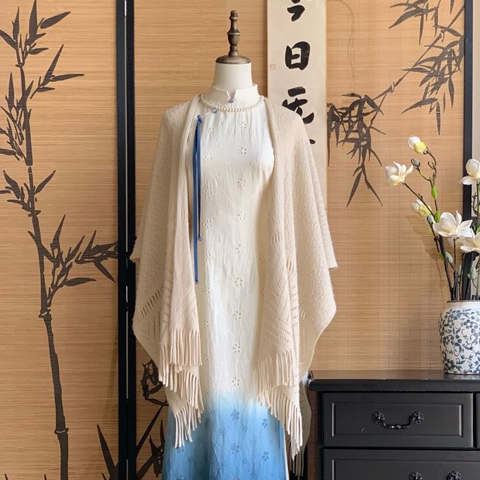 Short Sleeve Mandarin Collar Gradient Maxi Qipao
