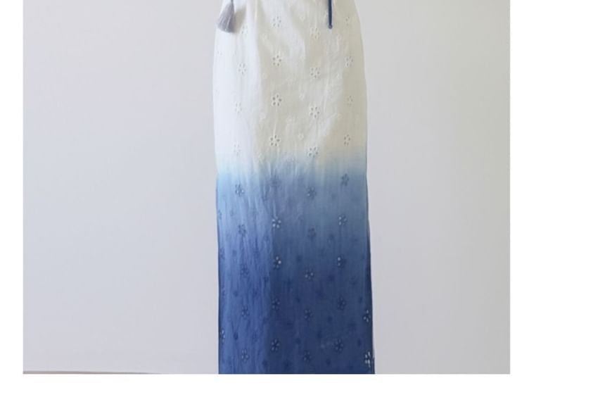 Short Sleeve Mandarin Collar Gradient Maxi Qipao