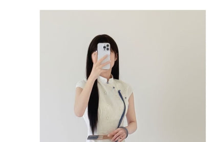 Short Sleeve Mandarin Collar Gradient Maxi Qipao
