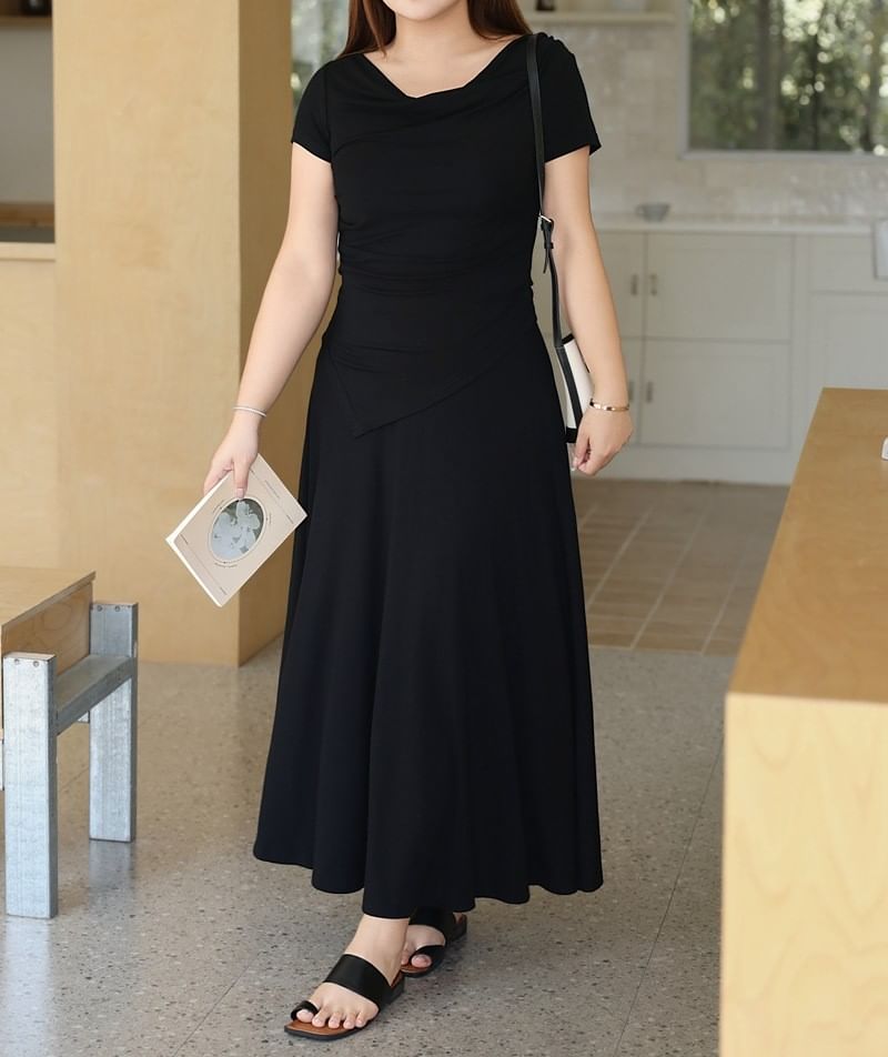 Plus Size Off-Shoulder Sleeveless Asymmetric Tee with High-Rise Wide Leg Pants and Flared Maxi Skirt