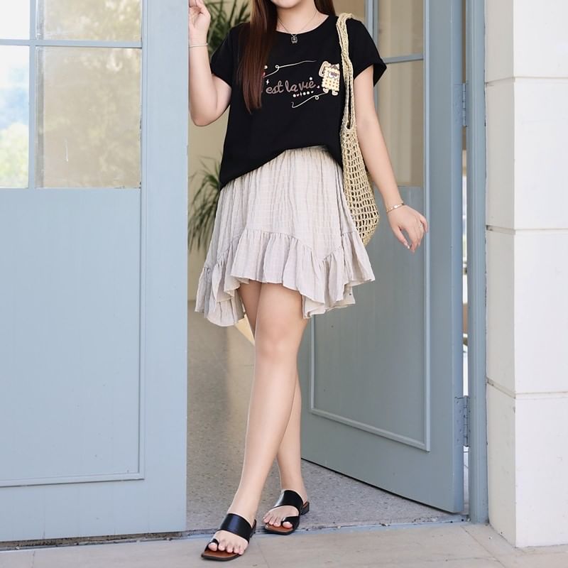 Plus Size Elevated Waist Smooth Mini Flared Skirt