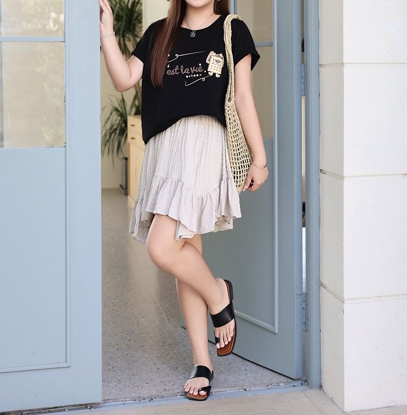 Plus Size Elevated Waist Smooth Mini Flared Skirt
