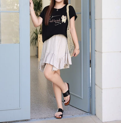Plus Size Elevated Waist Smooth Mini Flared Skirt