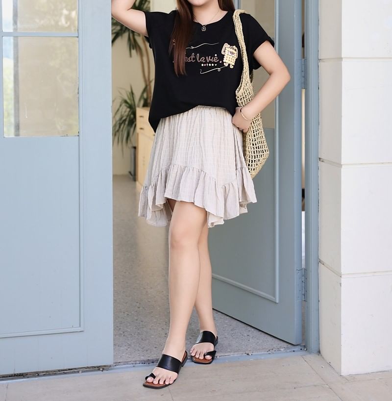 Plus Size Elevated Waist Smooth Mini Flared Skirt