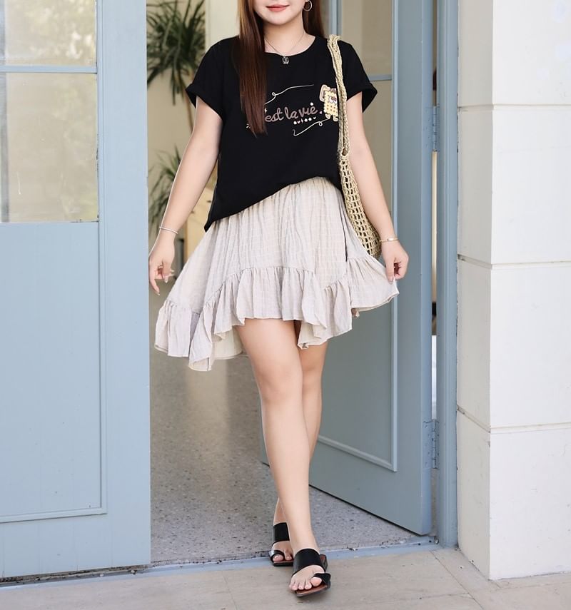 Plus Size Elevated Waist Smooth Mini Flared Skirt