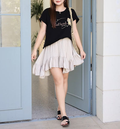 Plus Size Elevated Waist Smooth Mini Flared Skirt