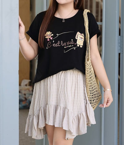 Plus Size Elevated Waist Smooth Mini Flared Skirt