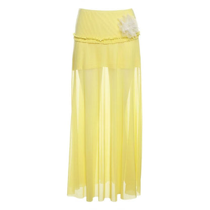 One-Shoulder Ruffled Tank Top with Sheer High Waist Maxi Skirt