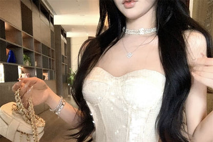 Strapless Sequin Corset Top with Matching Mini Skirt