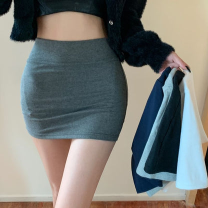 High-Rise Smooth Fitted Pencil Mini Skirt