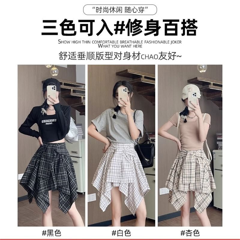 Asymmetrical Plaid High Rise A-Line Skirt