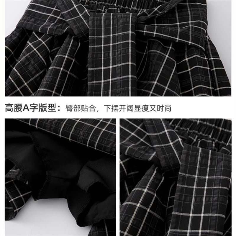 Asymmetrical Plaid High Rise A-Line Skirt