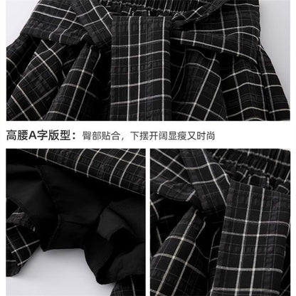 Asymmetrical Plaid High Rise A-Line Skirt