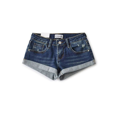 Low Rise Washed Distressed Denim Hot Pants
