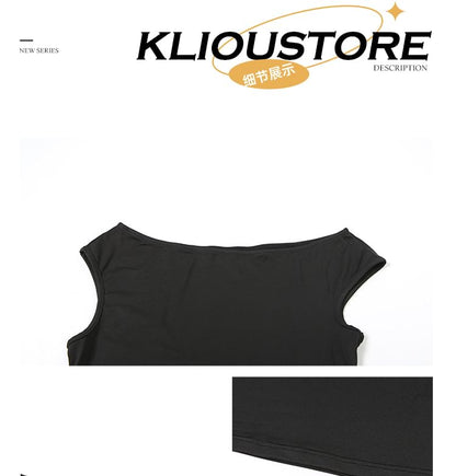 Duo: One-Shoulder Sleeveless Crop Top with Low-Rise Ruched Slit Flared Maxi Skirt