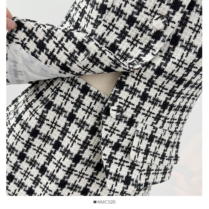 Plaid Button-Up Tweed Crop Top and High Waist Mini Skirt Set