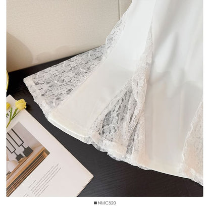 High-Rise Smooth Lace-Paneled Mermaid Midi Skirt