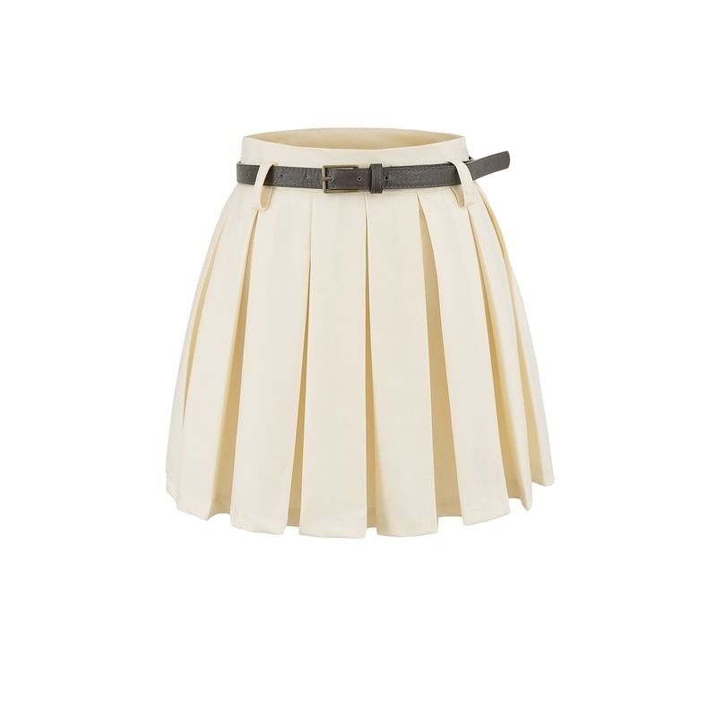 Pleated High Waist Solid Mini A-Line Skirt