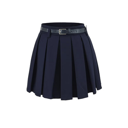 Pleated High Waist Solid Mini A-Line Skirt