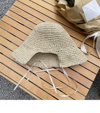 Cloche Hat Straw Lace-Up