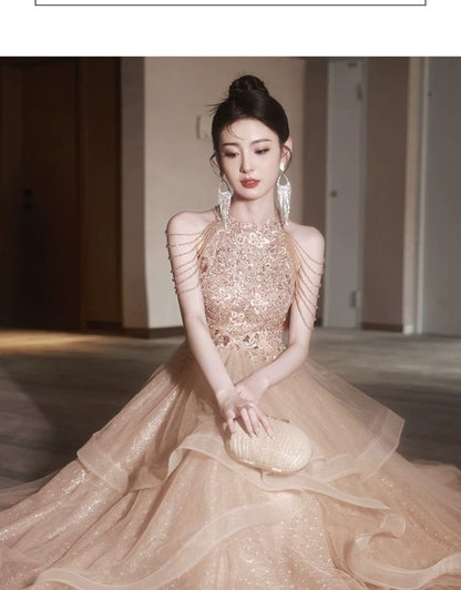 Sleeveless Sheer Ruffle A-Line Evening Gown