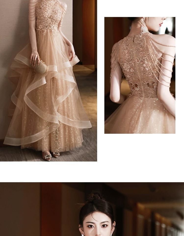 Sleeveless Sheer Ruffle A-Line Evening Gown