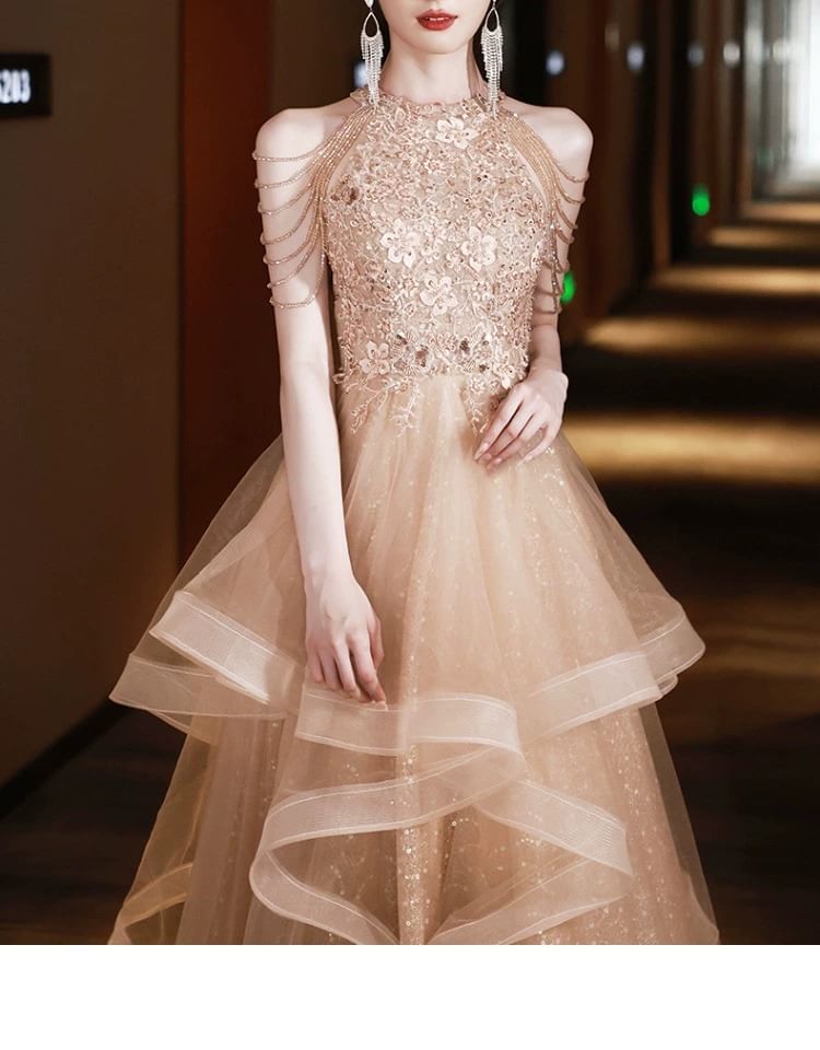 Sleeveless Sheer Ruffle A-Line Evening Gown