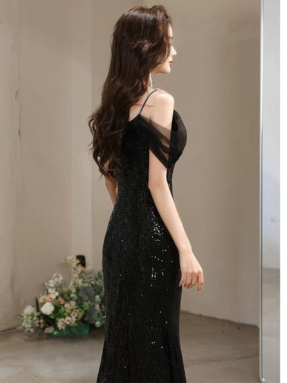 V-Neck Cold Shoulder Sheer A-Line Evening Gown