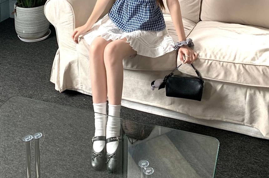 Plaid Button Camisole with Ruffled Elastic Waist Mini Skirt