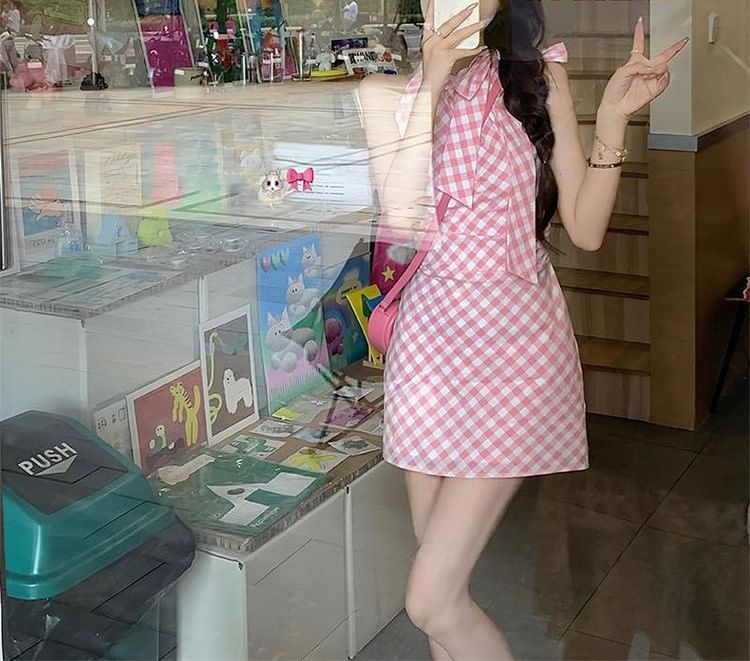 Sleeveless Mini A-Line Dress Plaid