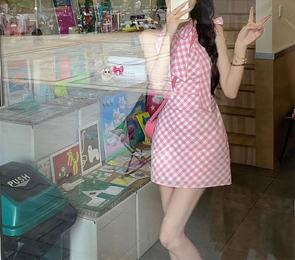 Sleeveless Mini A-Line Dress Plaid