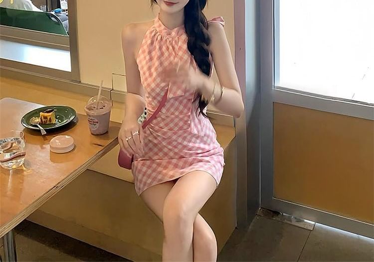 Sleeveless Mini A-Line Dress Plaid