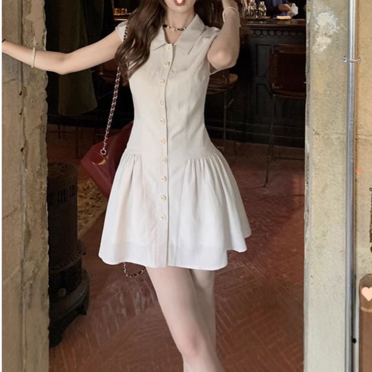Short-Sleeve Shirt Plain A-Line Dress Mini