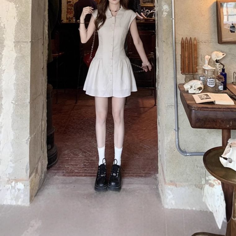 Short-Sleeve Shirt Plain A-Line Dress Mini