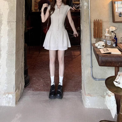 Short-Sleeve Shirt Plain A-Line Dress Mini