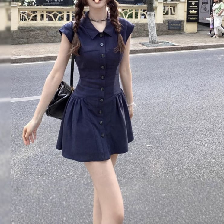 Short-Sleeve Shirt Plain A-Line Dress Mini
