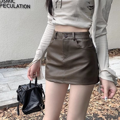 Faux Leather High Rise Pencil Mini Skirt in Solid Hue