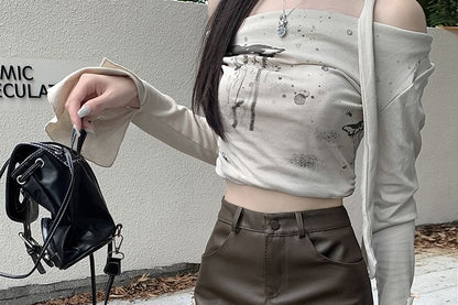 Faux Leather High Rise Pencil Mini Skirt in Solid Hue