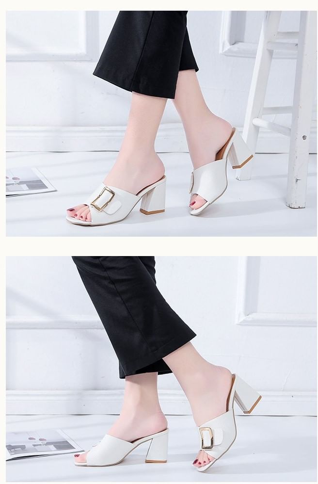 Buckled Slide Chunky Heel Sandals
