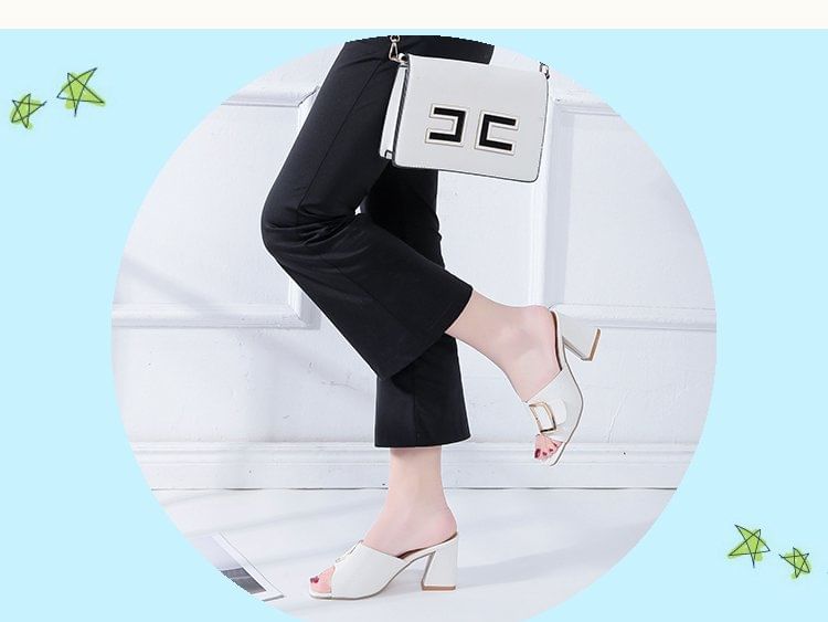 Buckled Slide Chunky Heel Sandals