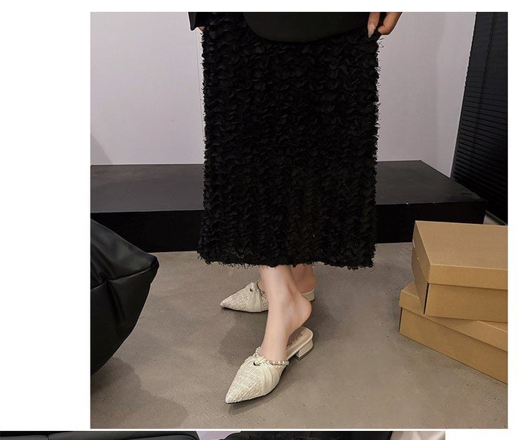 Chunky Faux Mules Toe Pointed Knot Heel Pearl