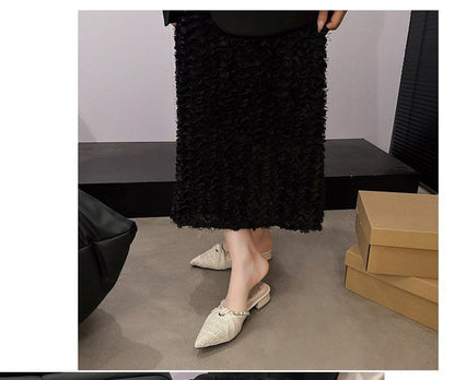 Chunky Faux Mules Toe Pointed Knot Heel Pearl