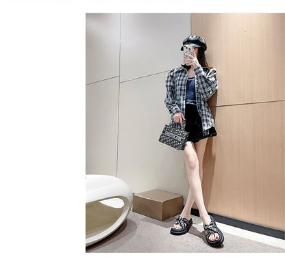 Knot Platform Criss Cross Print Sandals Slide