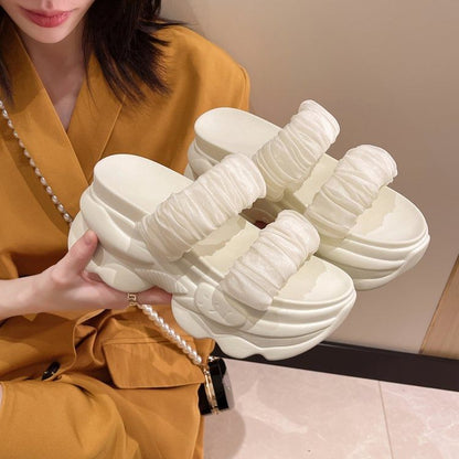 Ruched Plain Slide Strap Platform Sandals