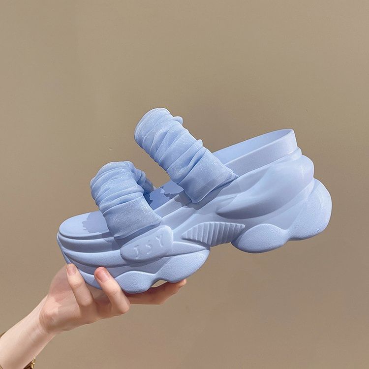 Ruched Plain Slide Strap Platform Sandals