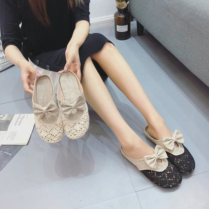 Toe Mules Round Cutout Bow